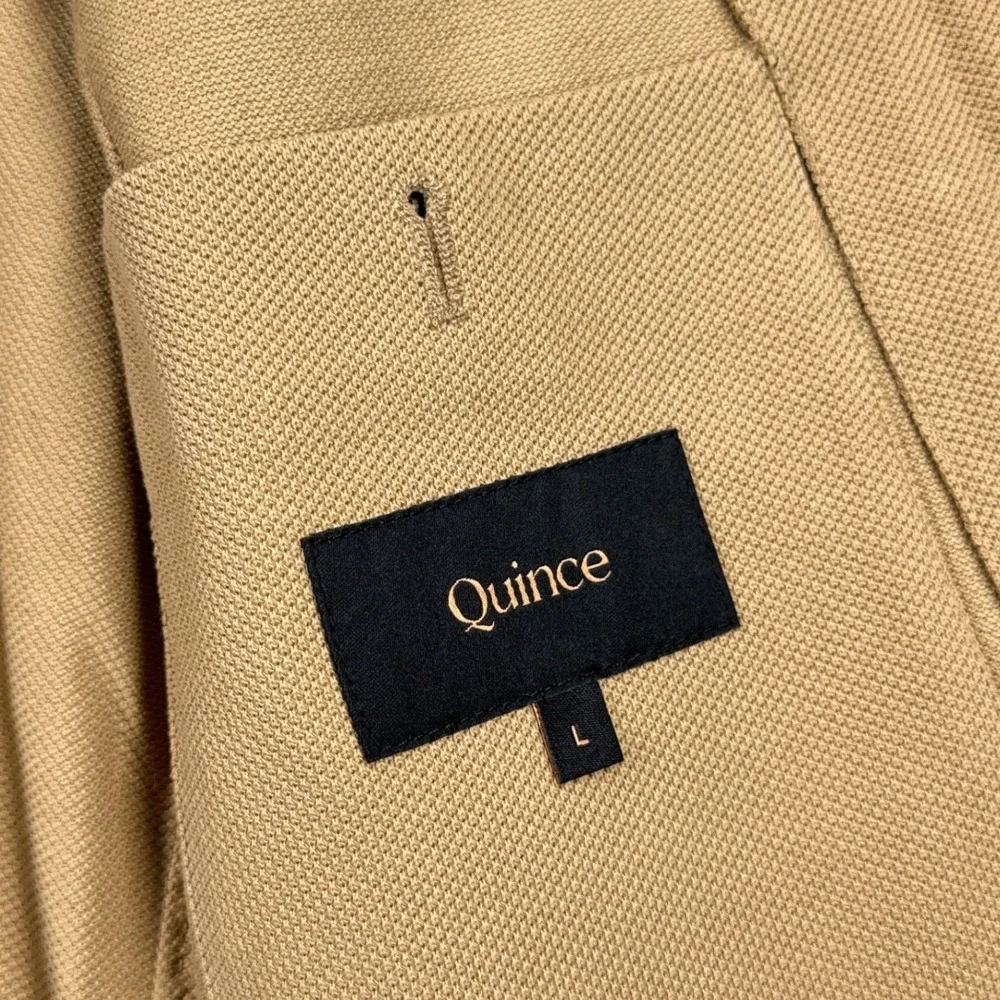 QUINCE Cotton Pique Knit Blazer Baywood Brown Mens L Sport Coat Organic